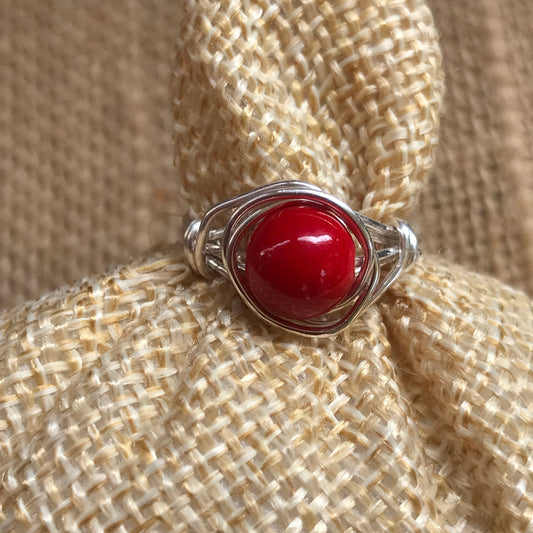 Coral Wire Wrapped Ring