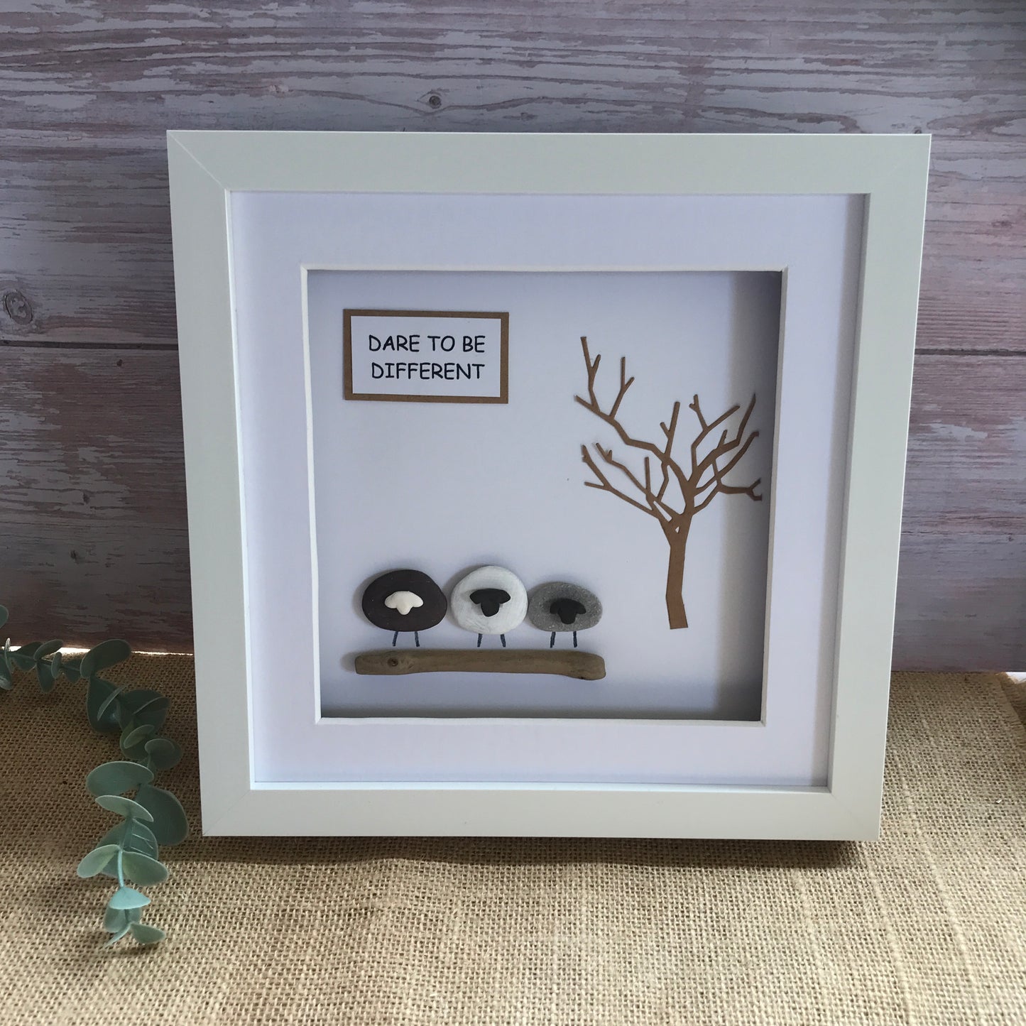 Handmade Sheep Pebble Art Picture