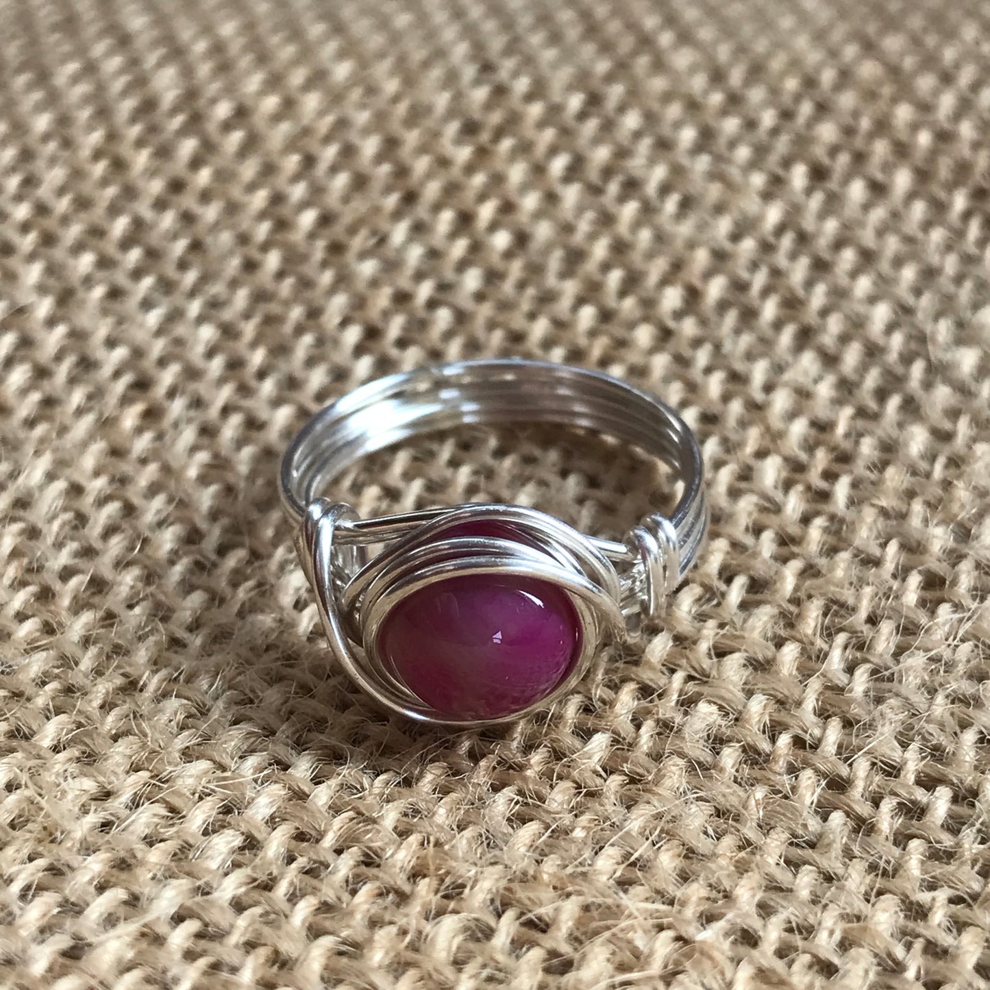 Pink Agate Wire Wrapped Ring
