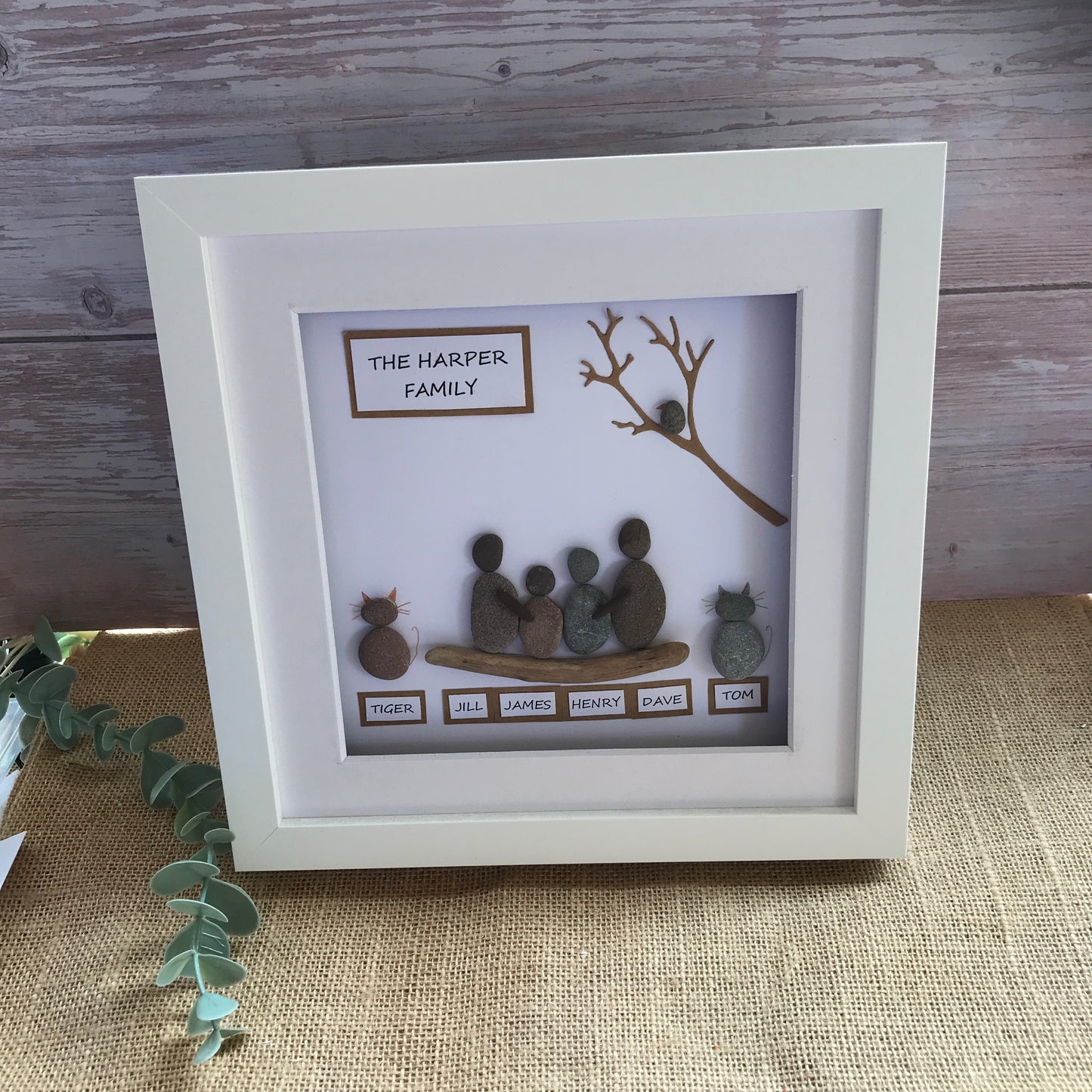 Handmade Family Personalised Pebble Art Picture