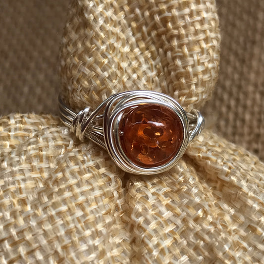 Amber Wire Wrapped Ring