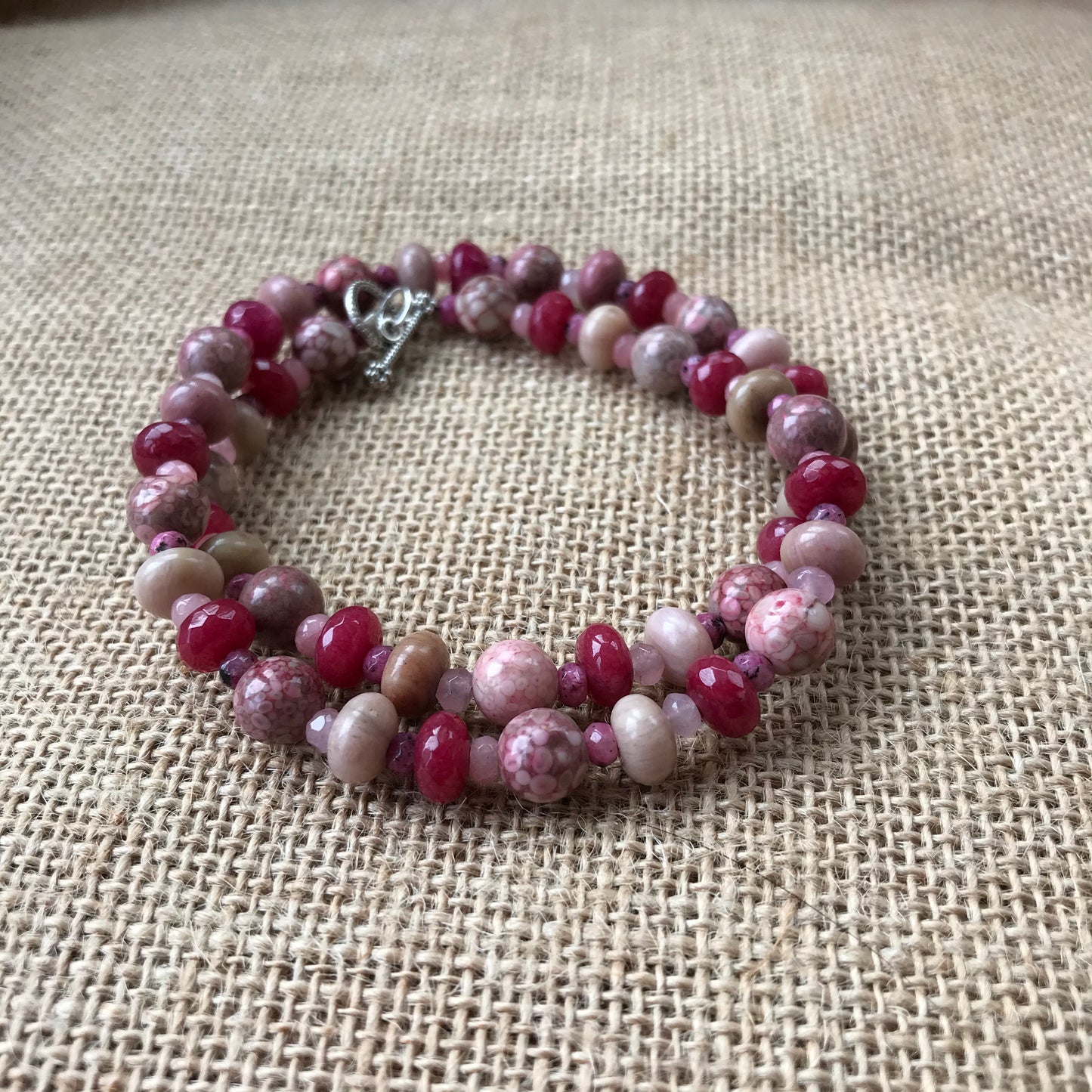 Womens Rhodonite, Jade and Jasper Necklace
