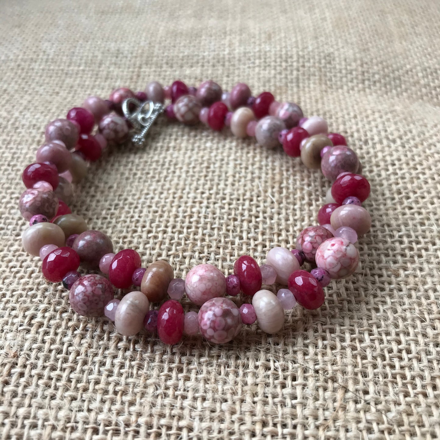 Womens Rhodonite, Jade and Jasper Necklace