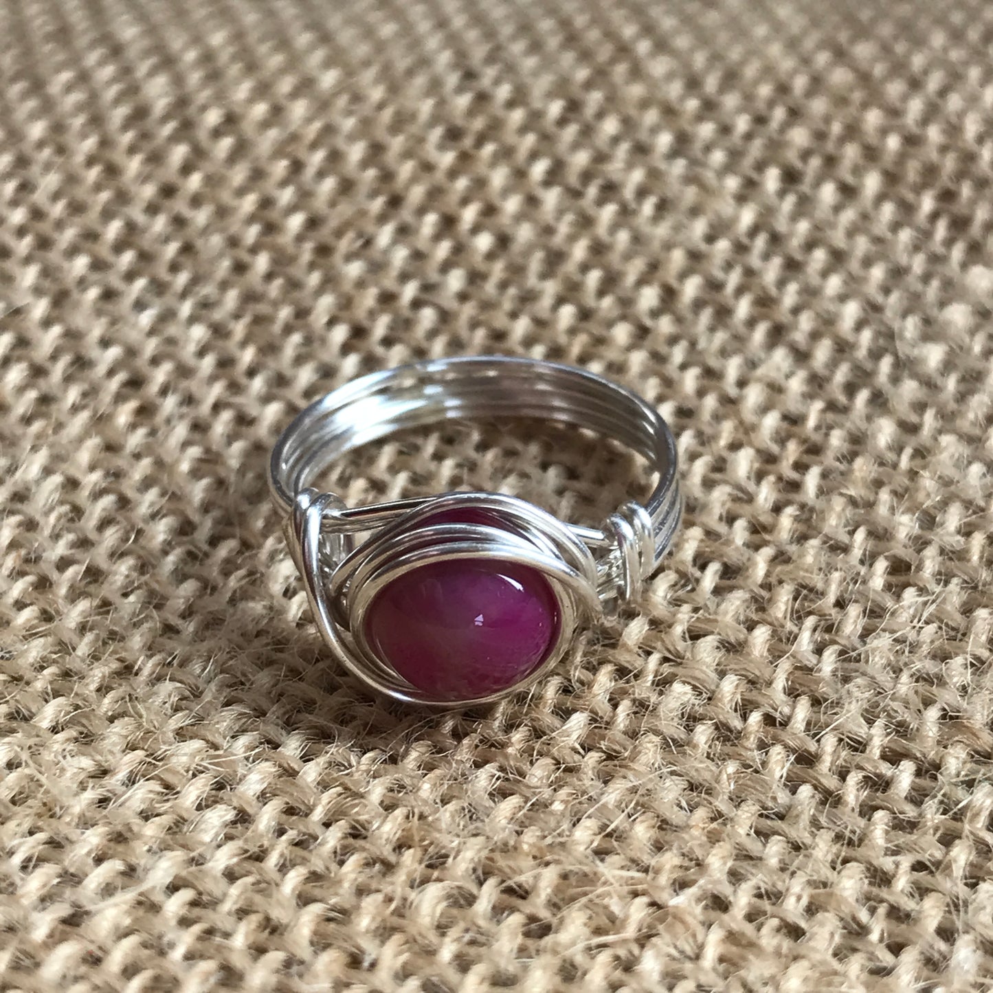 Pink Agate Wire Wrapped Ring