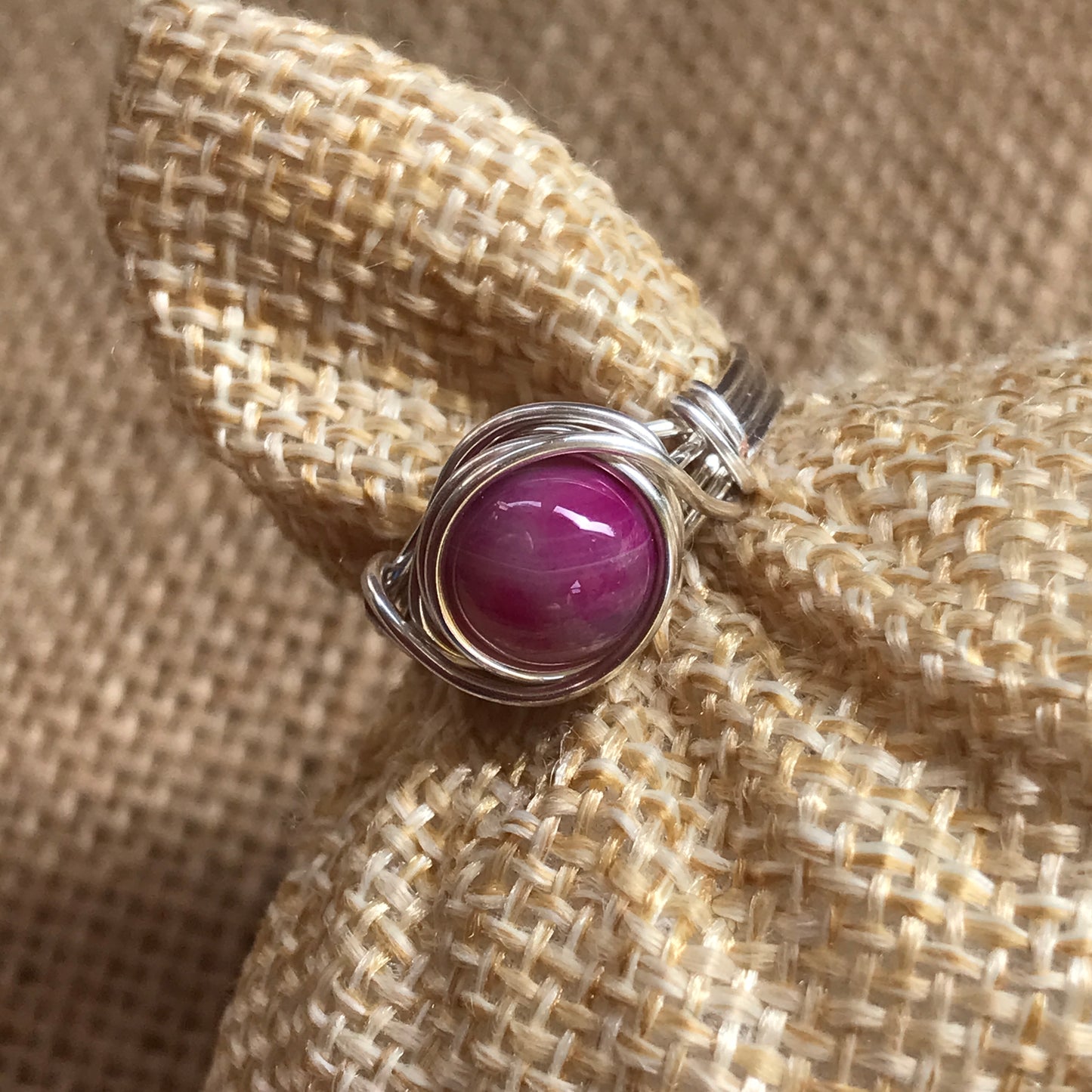 Pink Agate Wire Wrapped Ring
