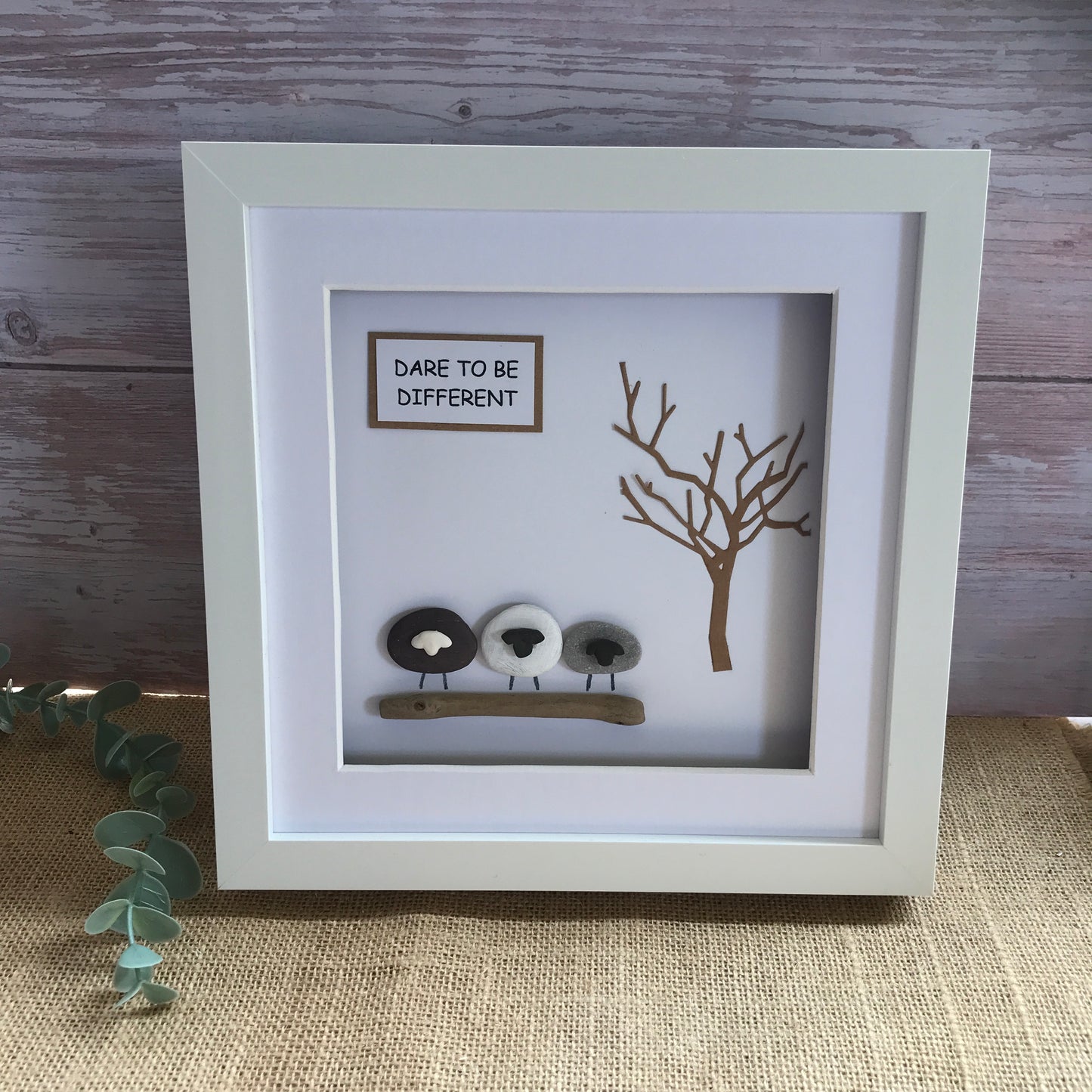 Handmade Sheep Pebble Art Picture