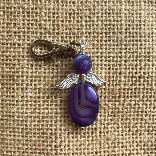 Purple Agate Angel Pendant Keepsake Keychain