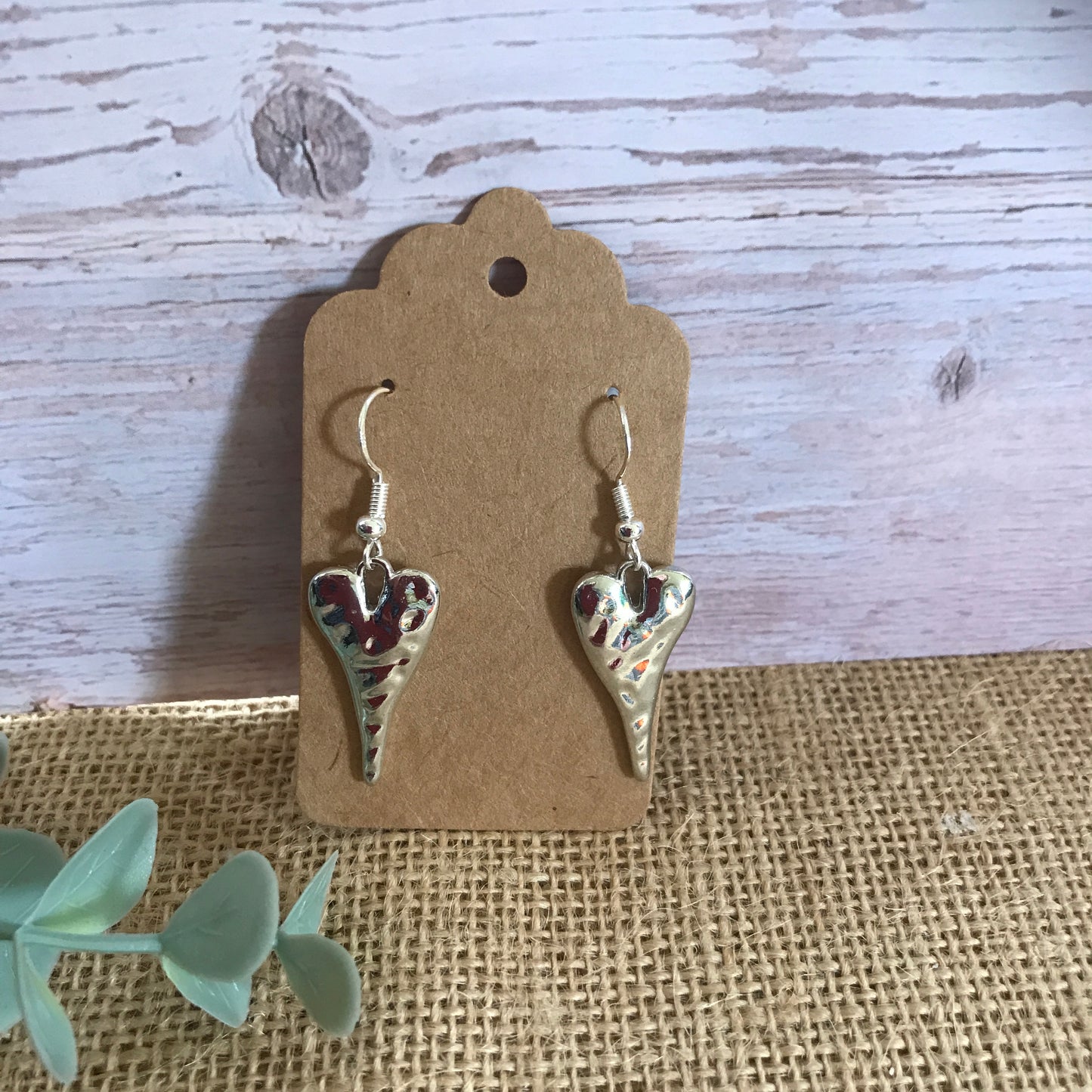 Hammered Silver Heart Earrings