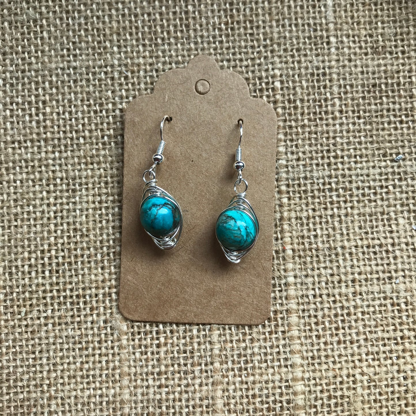 Turquoise Jasper Handmade Wire Wrap Earrings