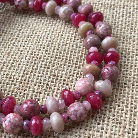 Pink Jasper, Jade and Rhodonite Necklace