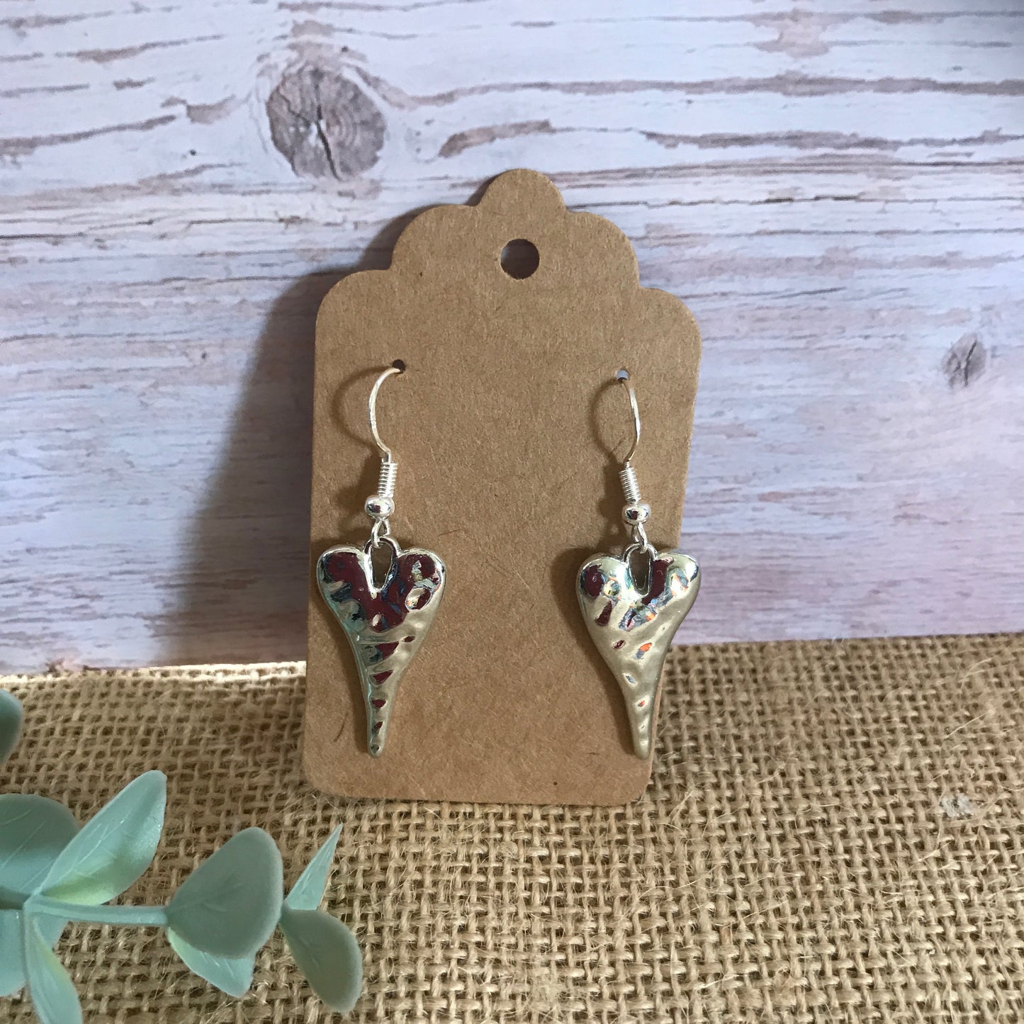 Hammered Silver Heart Earrings