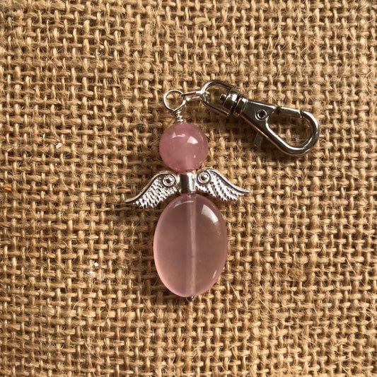 Rose Quartz Angel Pendant Keepsake Keychain