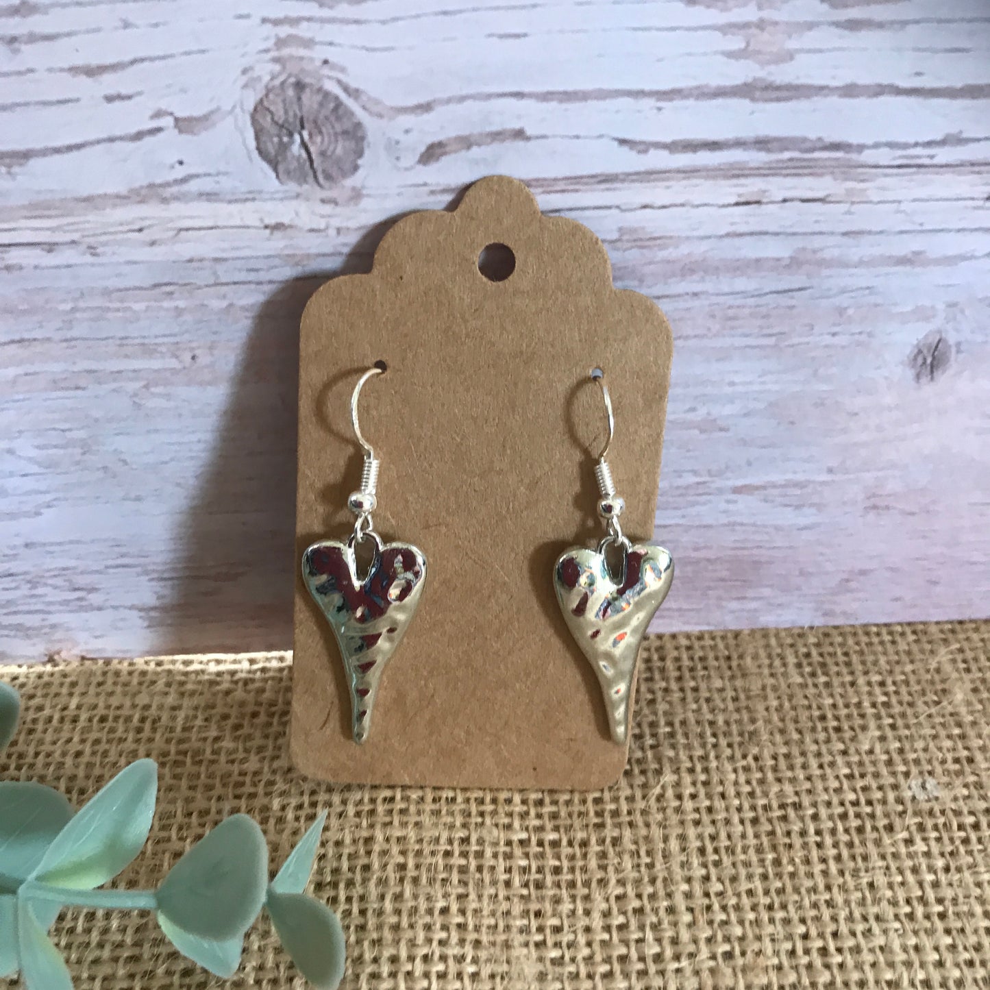 Hammered Silver Heart Earrings