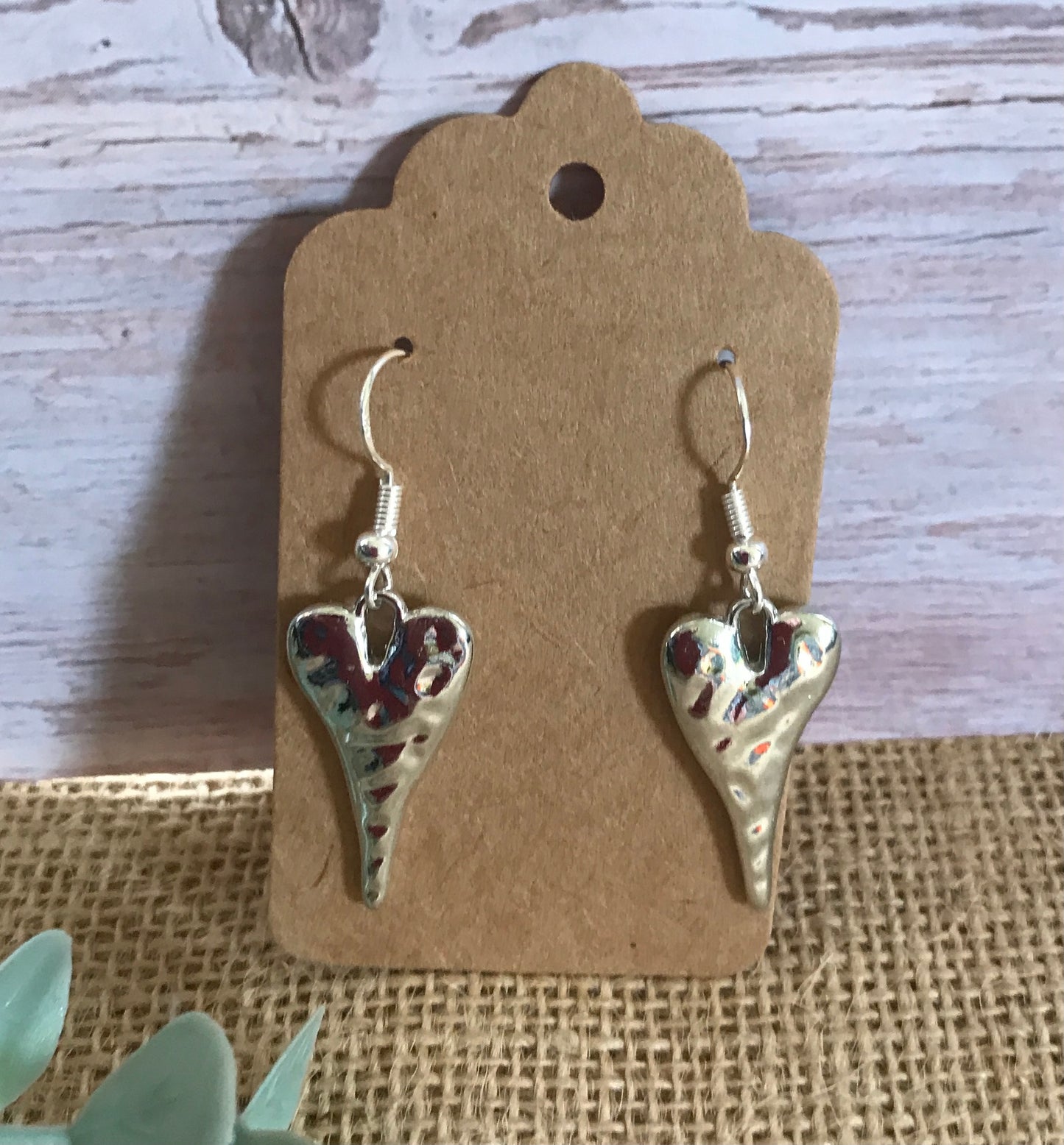 Hammered Silver Heart Earrings