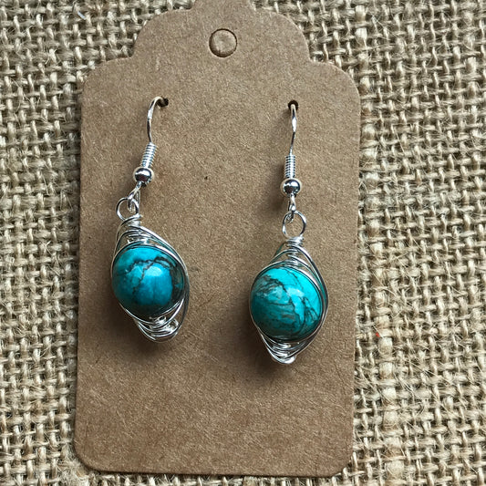 Turquoise Jasper Wire Wrapped Earrings