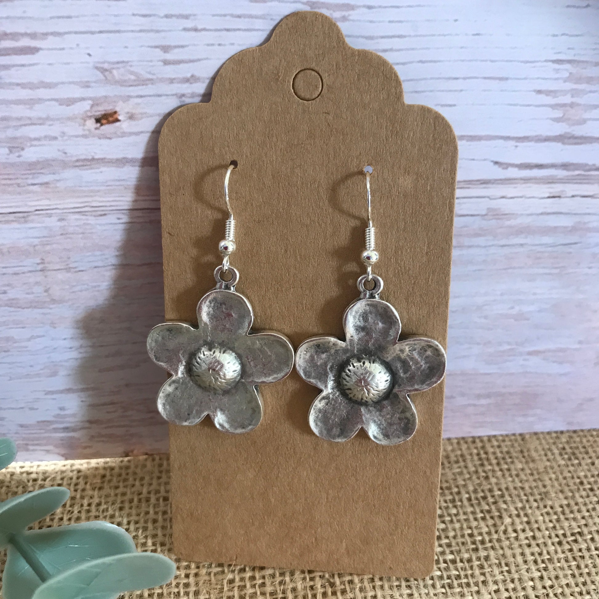Large silver flower earrings