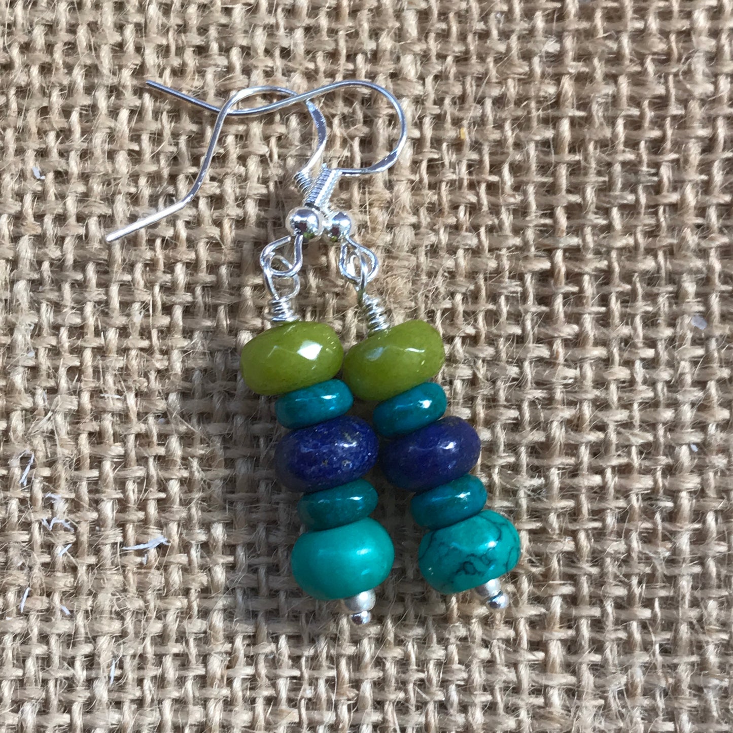 Turquoise, Lapis lazuli and Jade Earrings