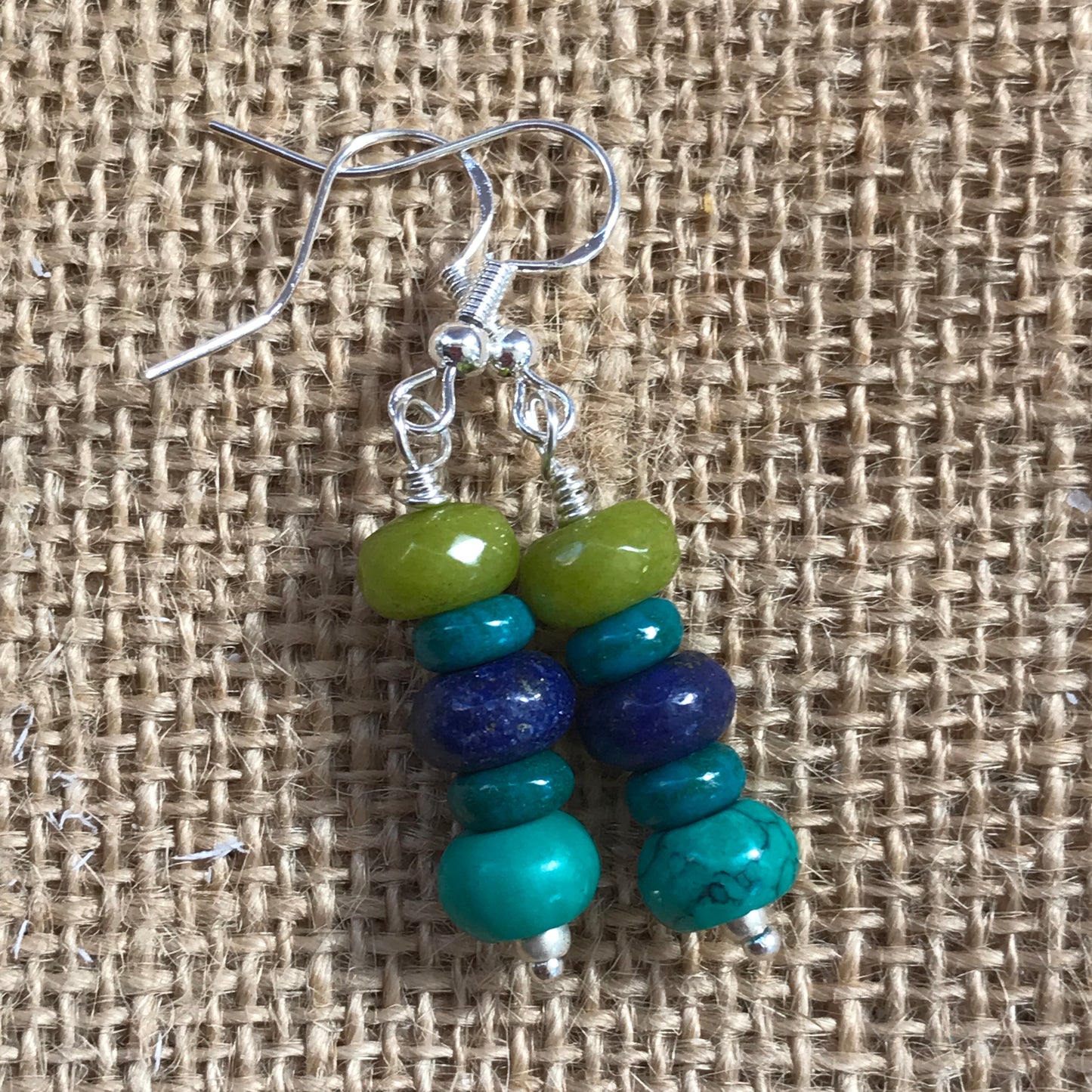 Turquoise, Lapis lazuli and Jade Earrings