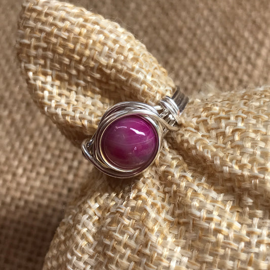 Pink Agate Wire Wrapped RIng