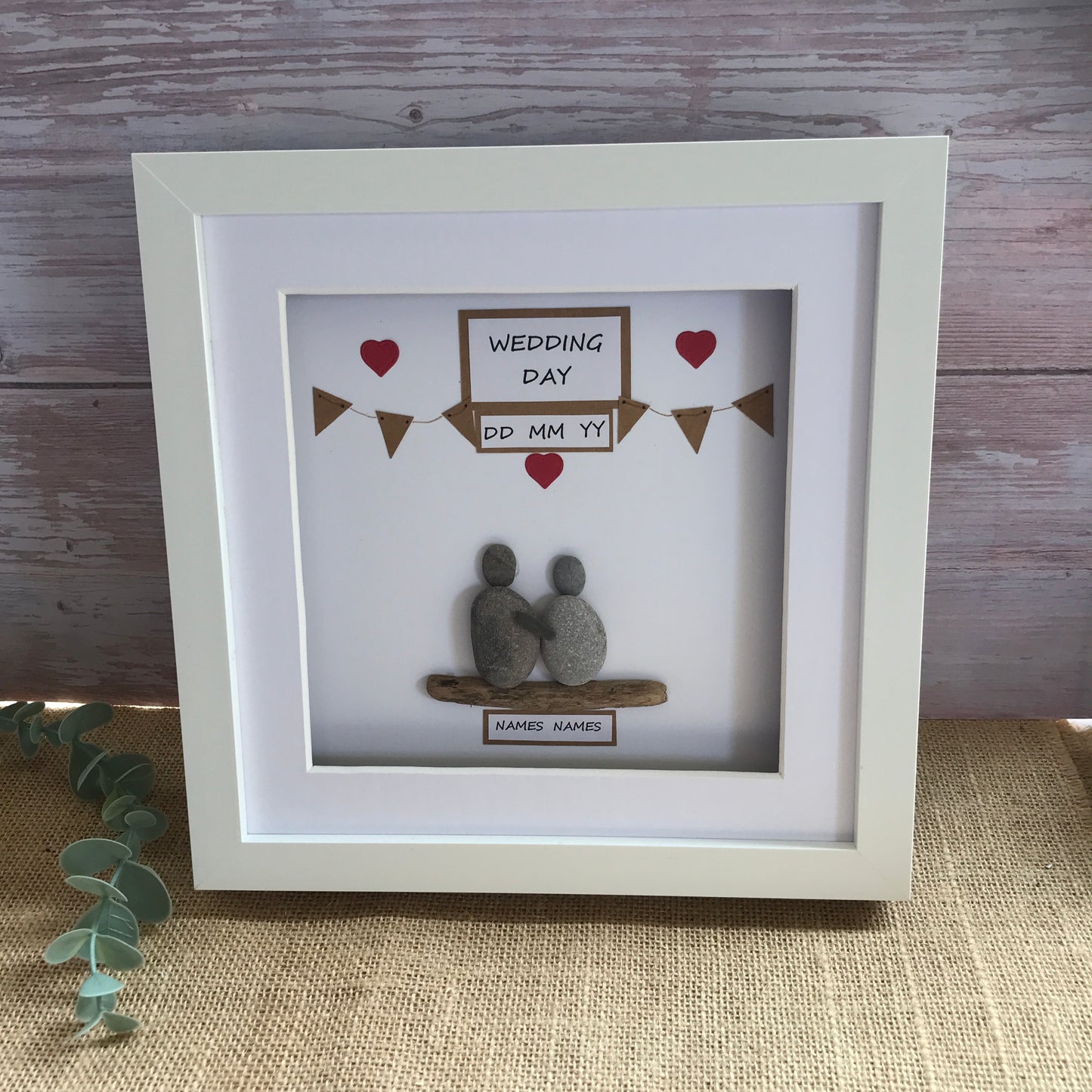 Personalised Wedding Gift Pebble Art Picture