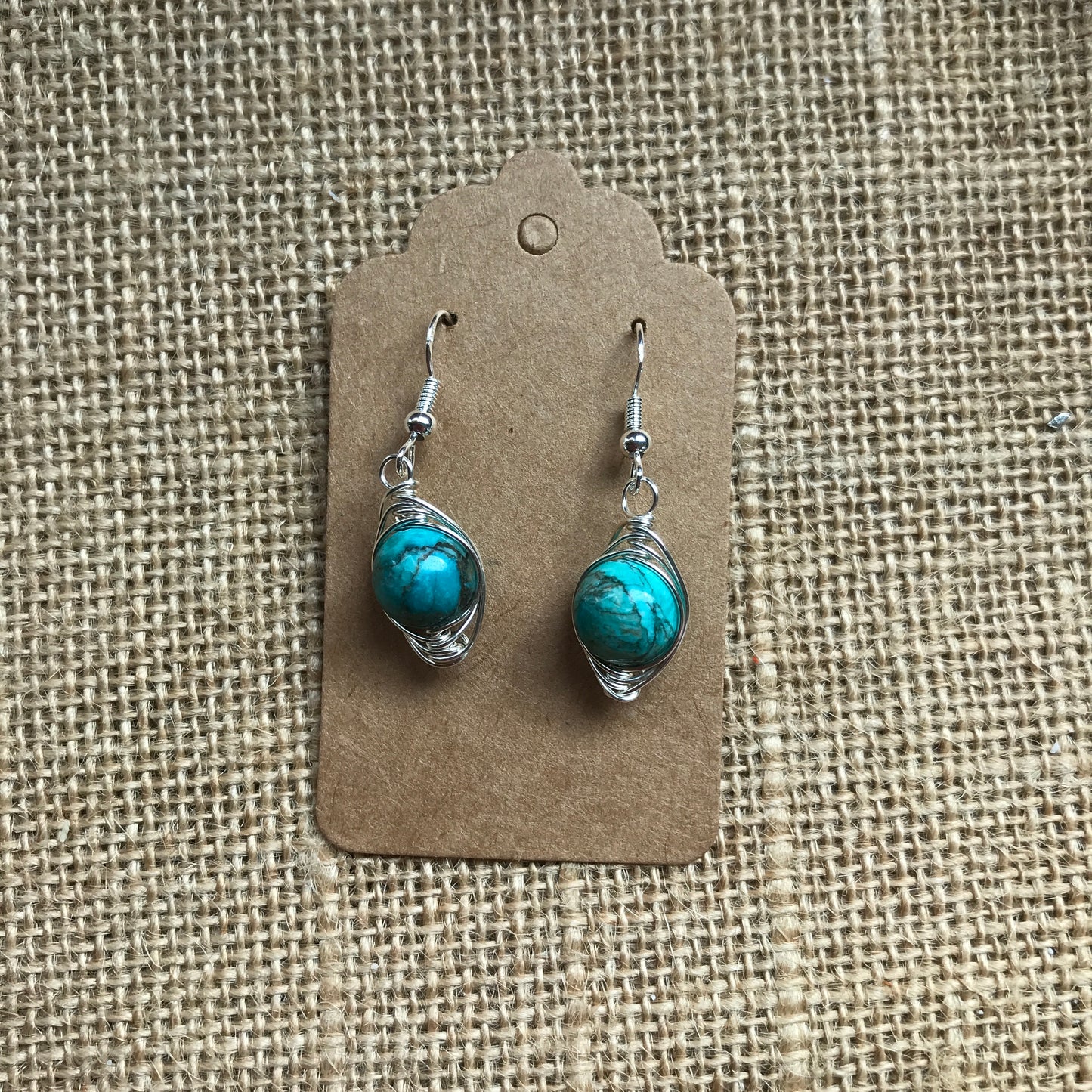 Turquoise Jasper Handmade Wire Wrap Earrings