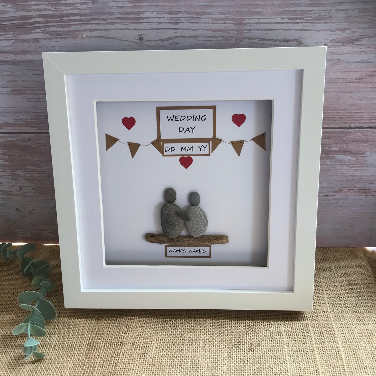 Personalised Wedding Gift Pebble Art Picture