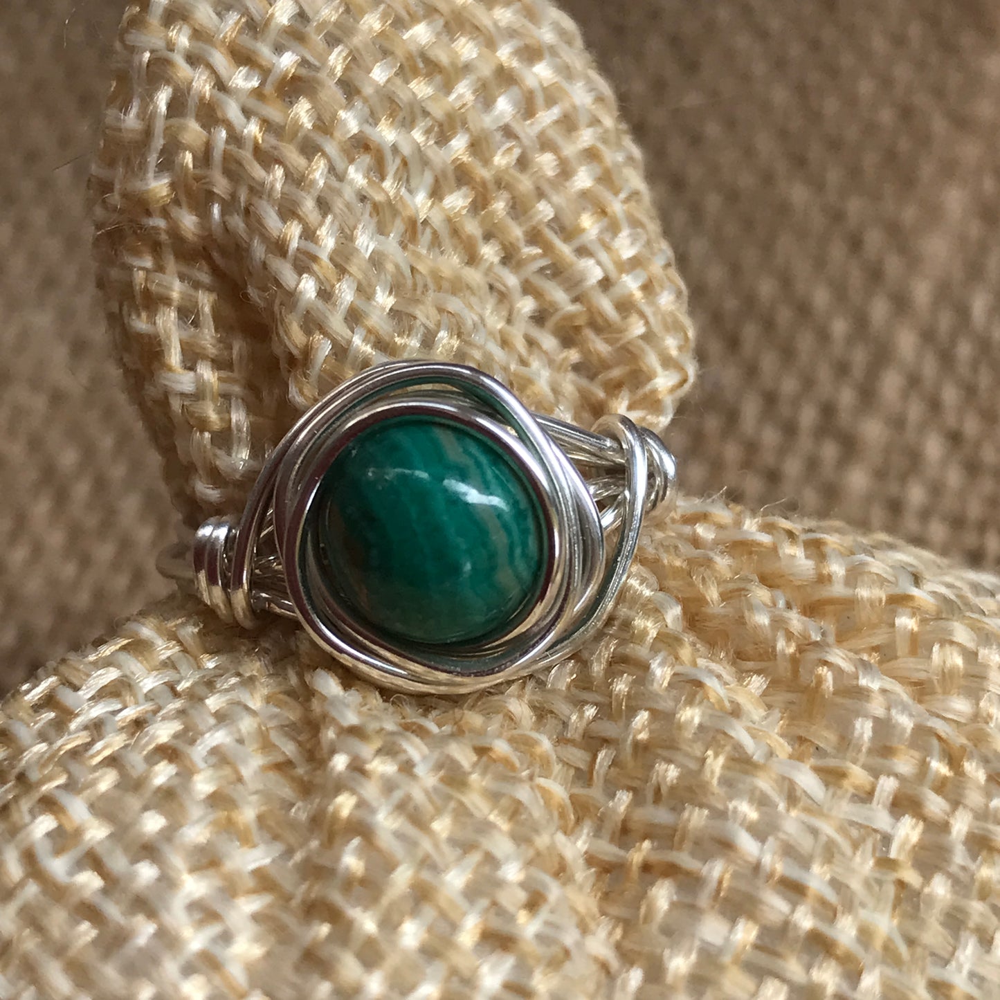 Green Jasper Wire Wrapped Ring