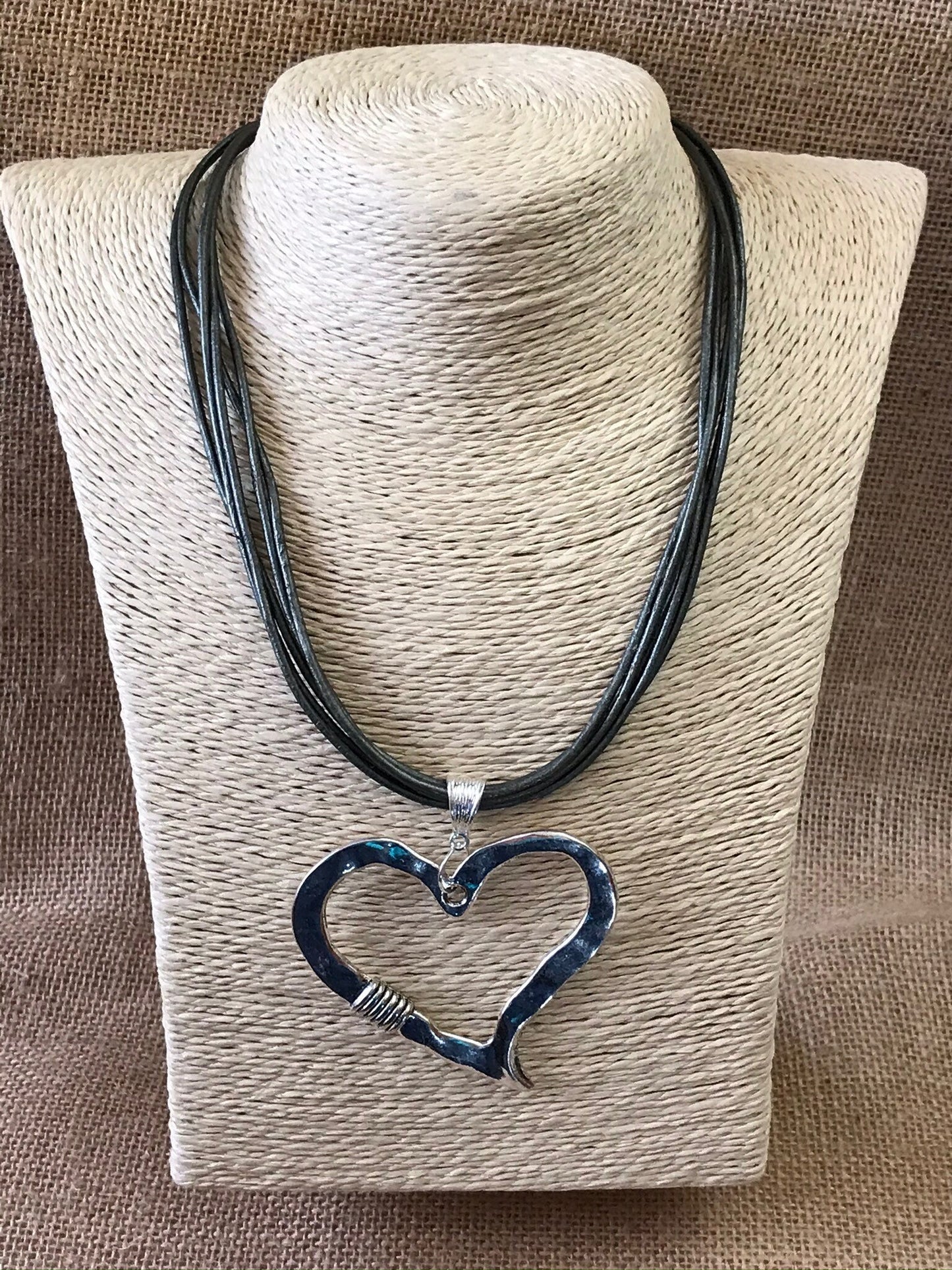 Womens Leather Heart Pendant Necklace