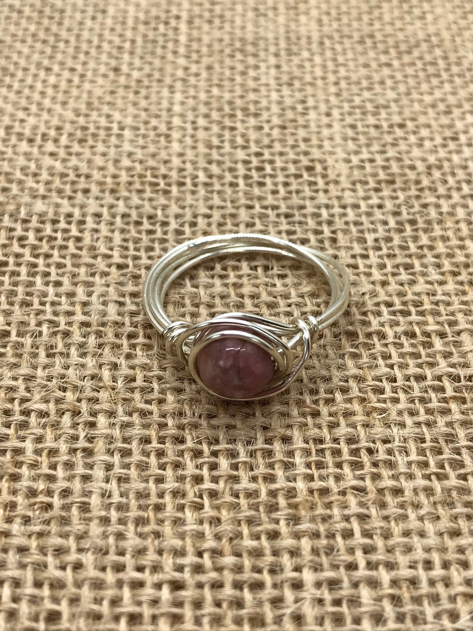 Pink Jasper Wire Wrapped Ring