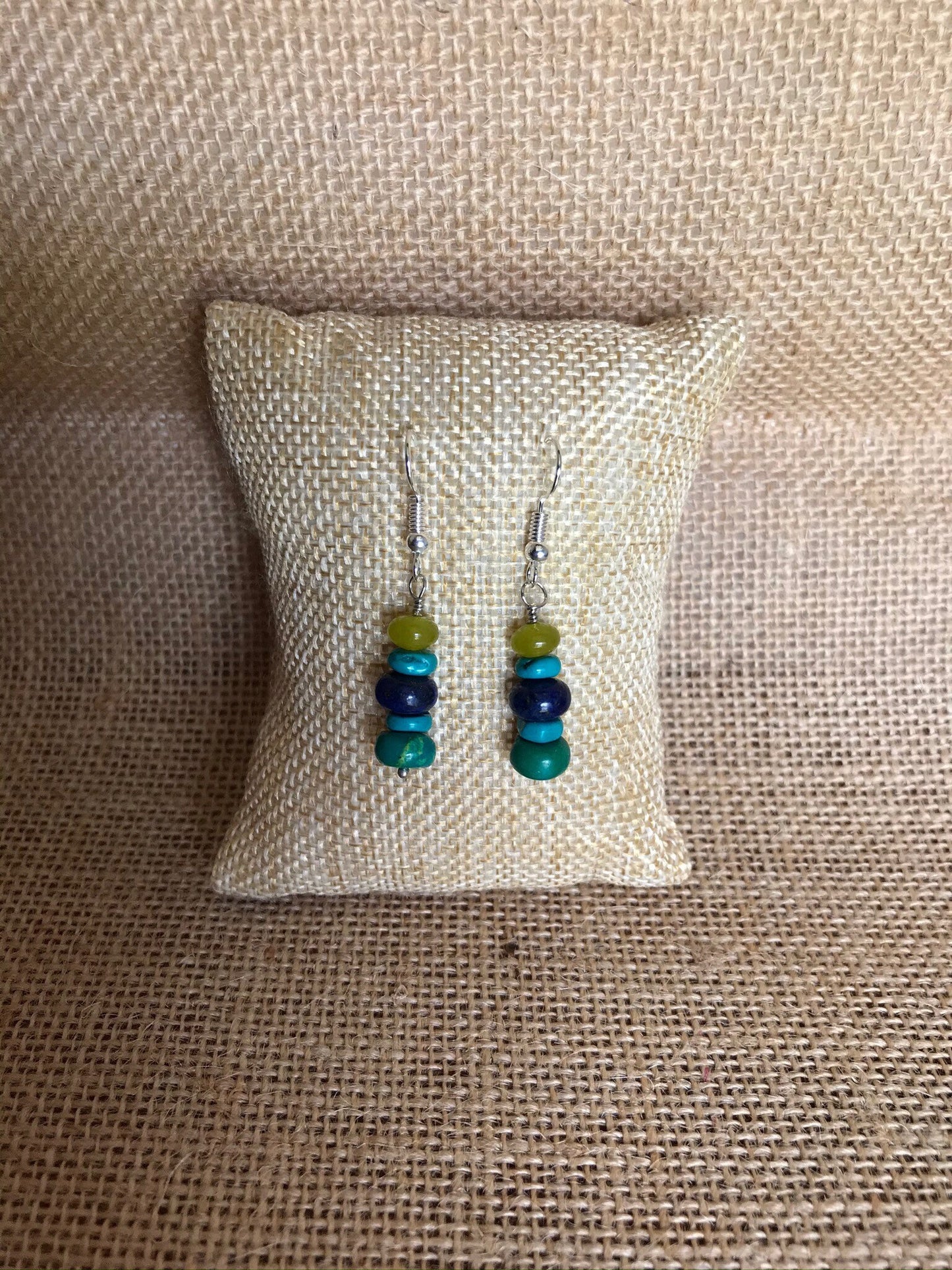 Turquoise Earrings, Turquoise Lapis Jade Earrings, Handmade Gemstone Earrings, Blue Earrings, Sterling Silver Custom Available Gift Present