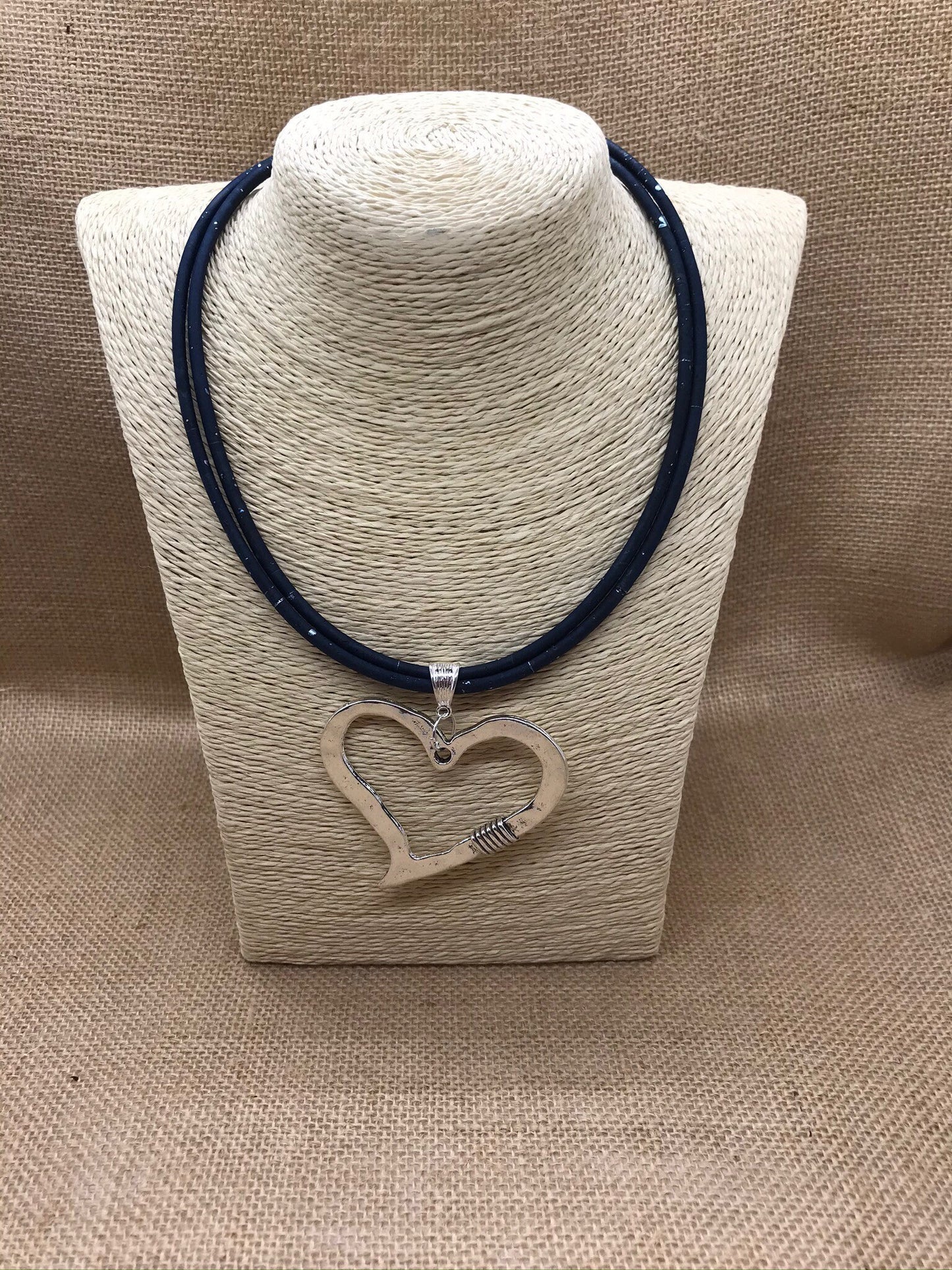 Handmade Cork Necklace with Heart Pendant Vegan