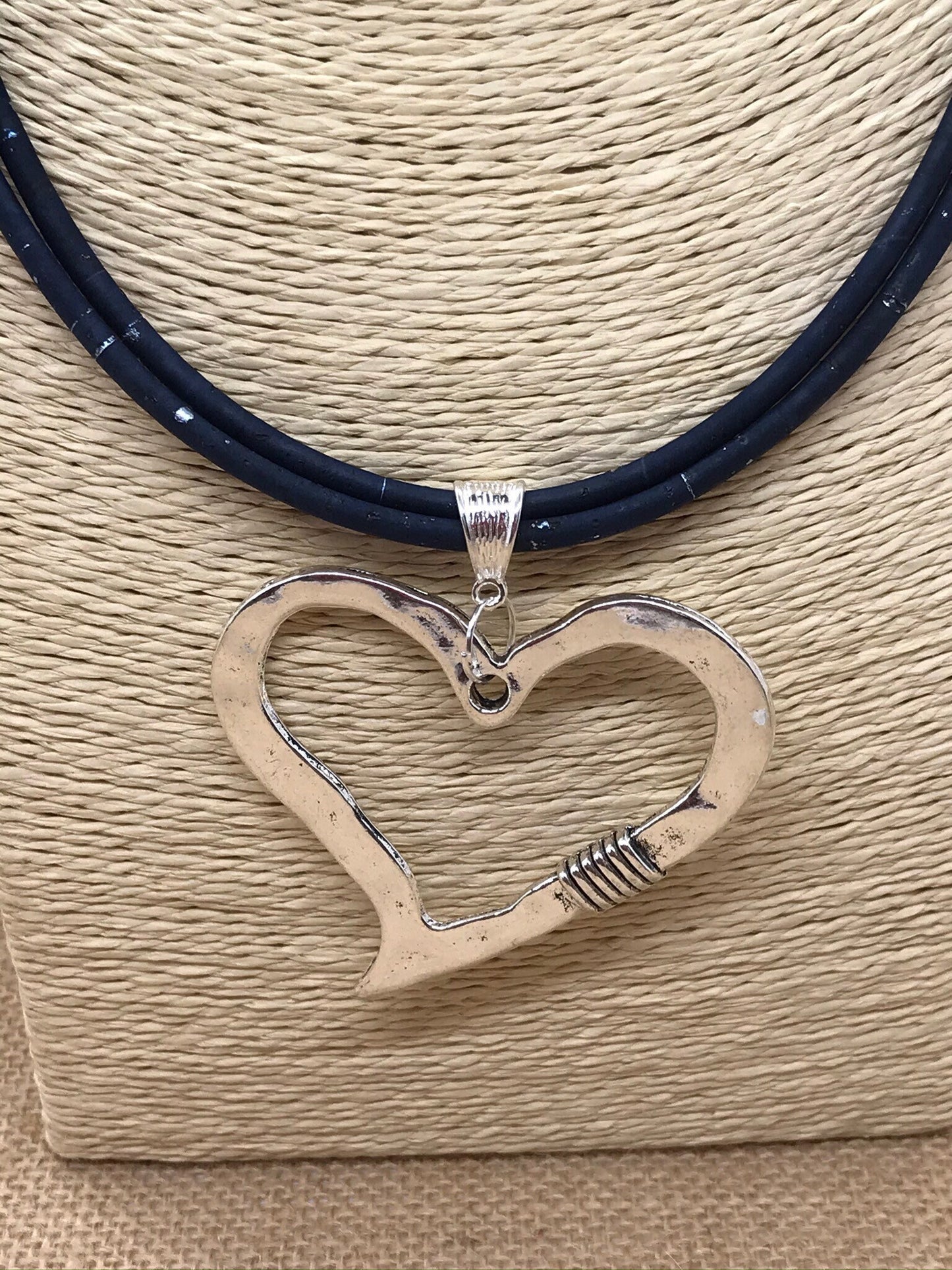 Handmade Cork Necklace with Heart Pendant Vegan