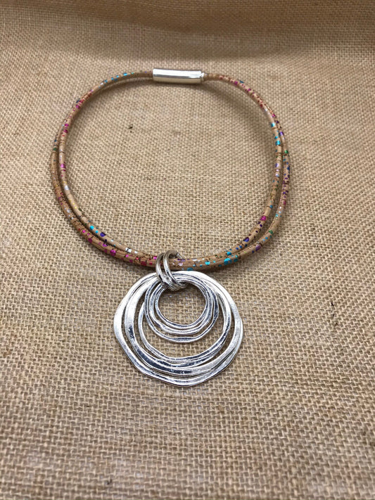 Handmade Cork Necklace with Circle Pendant Vegan