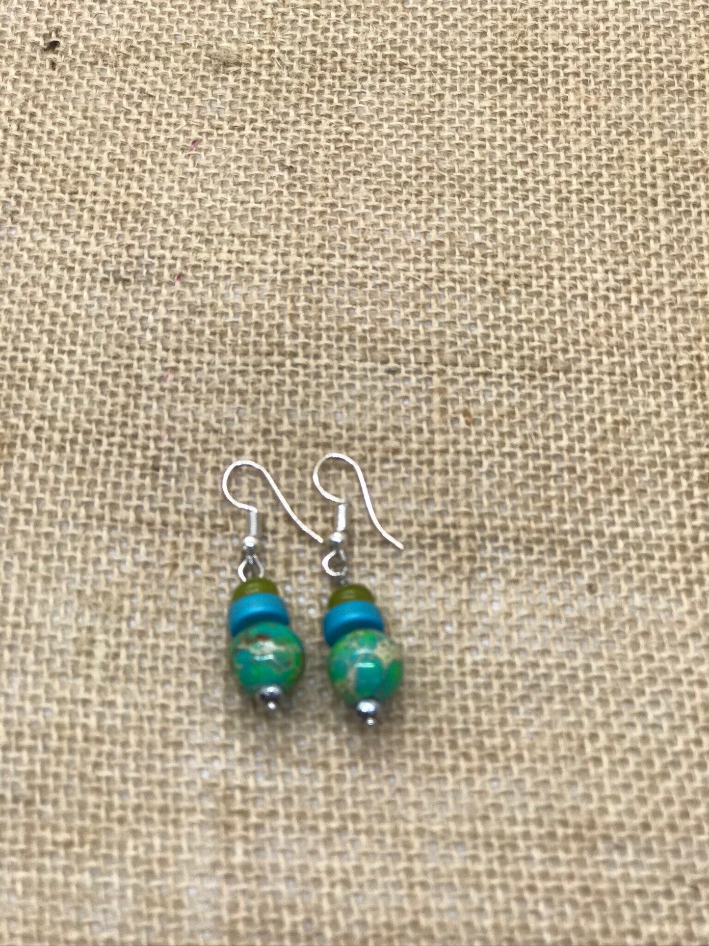 Jasper Turquoise and Jade Earrings, Green Beautiful Handmade Sterling Silver Custom Available Present Gift