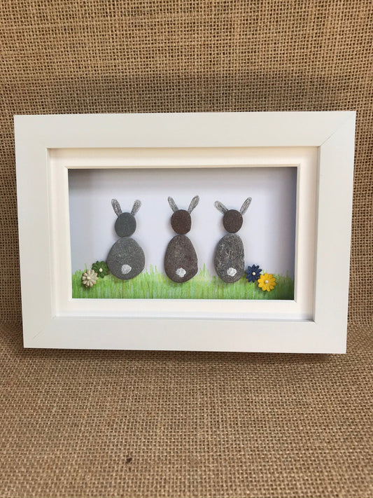 3 bunnies Pebble Art Picture