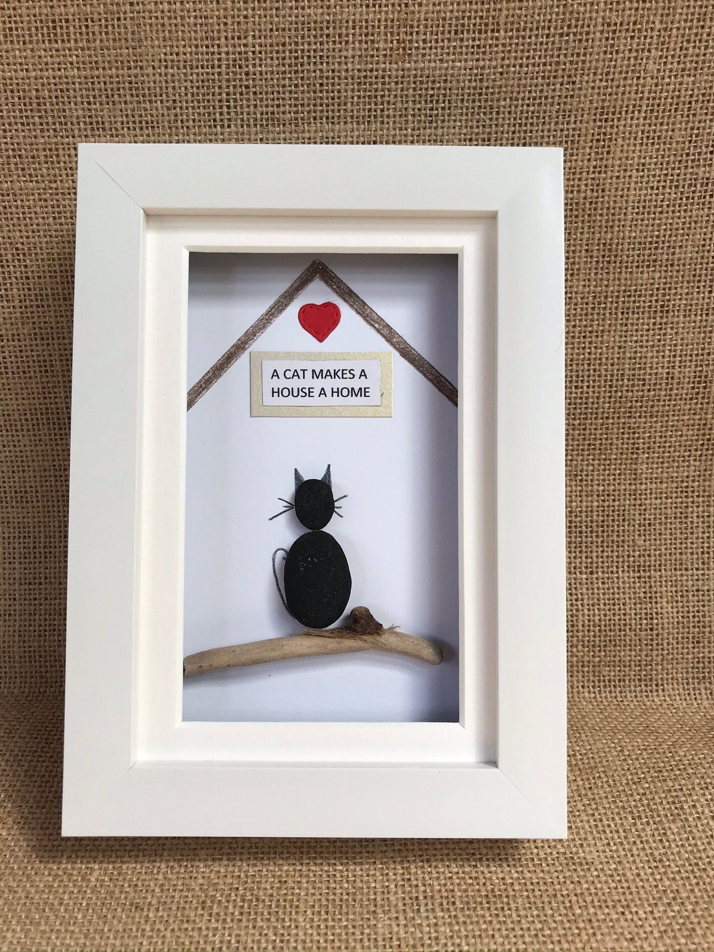 Handmade Cat Pebble Art Picture - Makes a House a Home