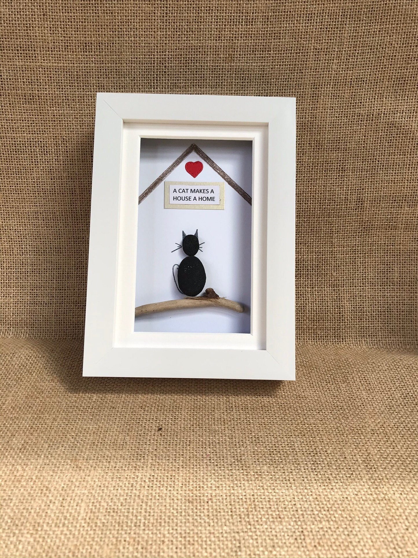 Handmade Cat Pebble Art Picture - Makes a House a Home
