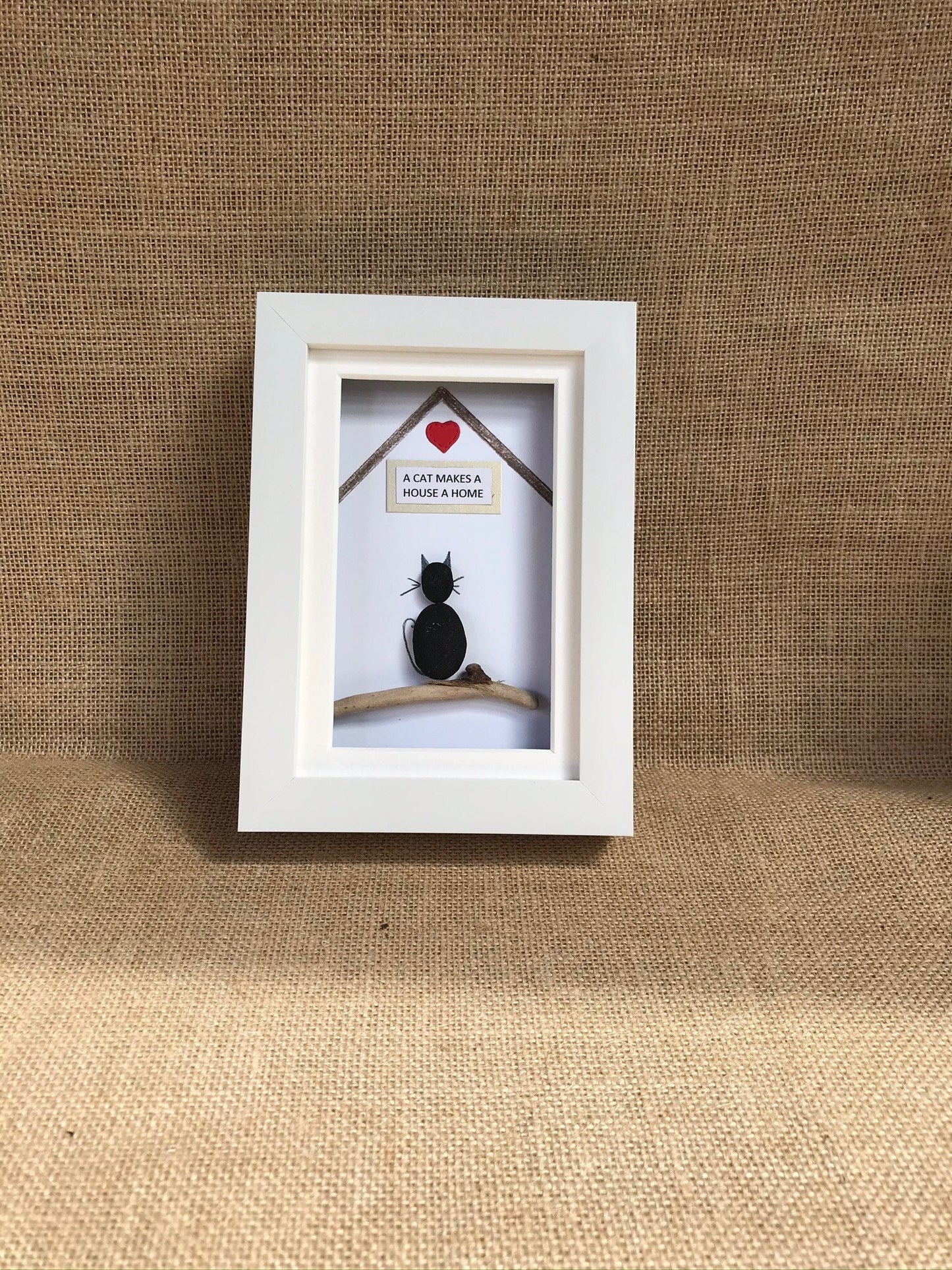 Handmade Cat Pebble Art Picture - Makes a House a Home