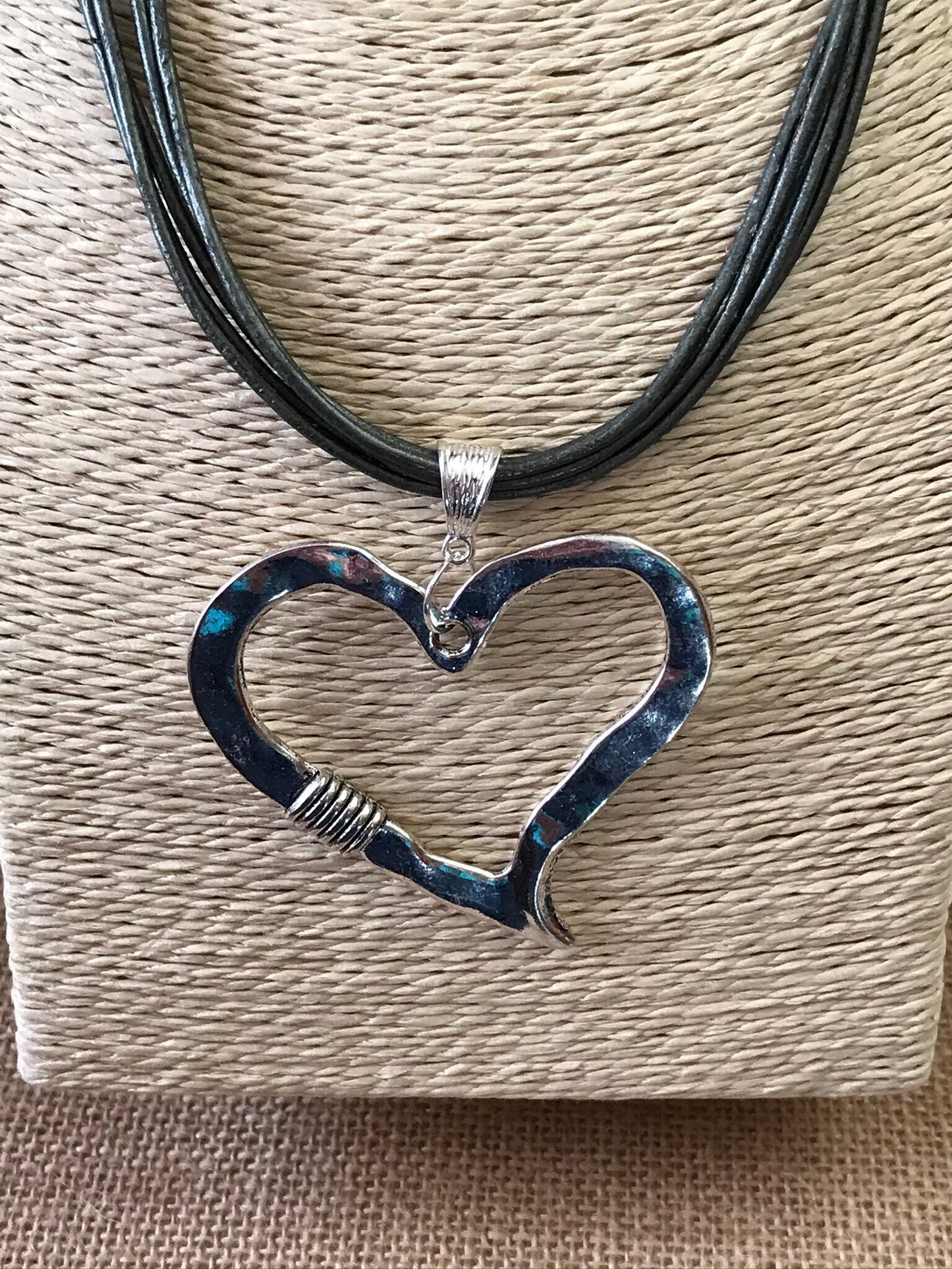 Womens Leather Heart Pendant Necklace