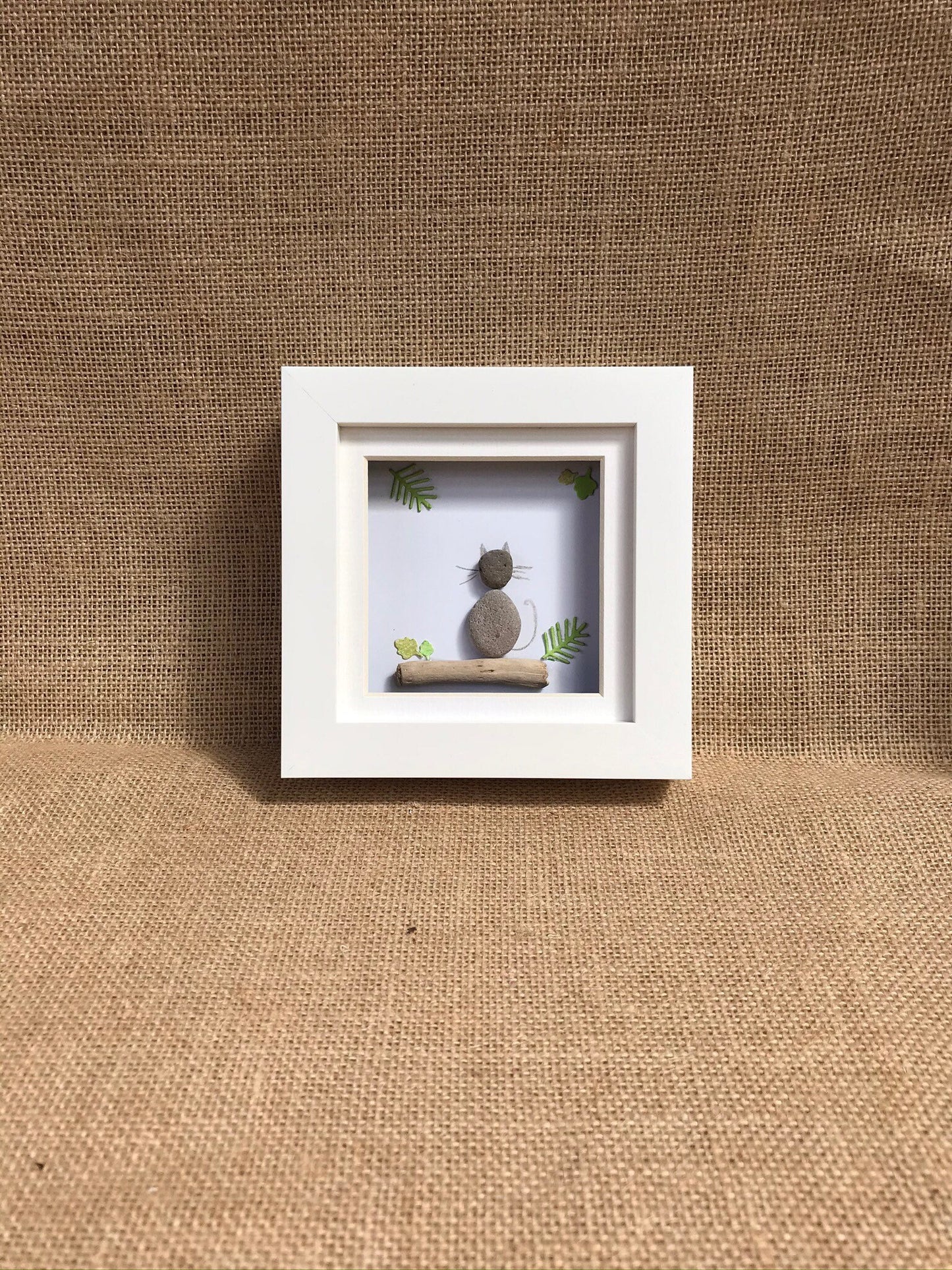 Handmade Cat Pebble Art Picture
