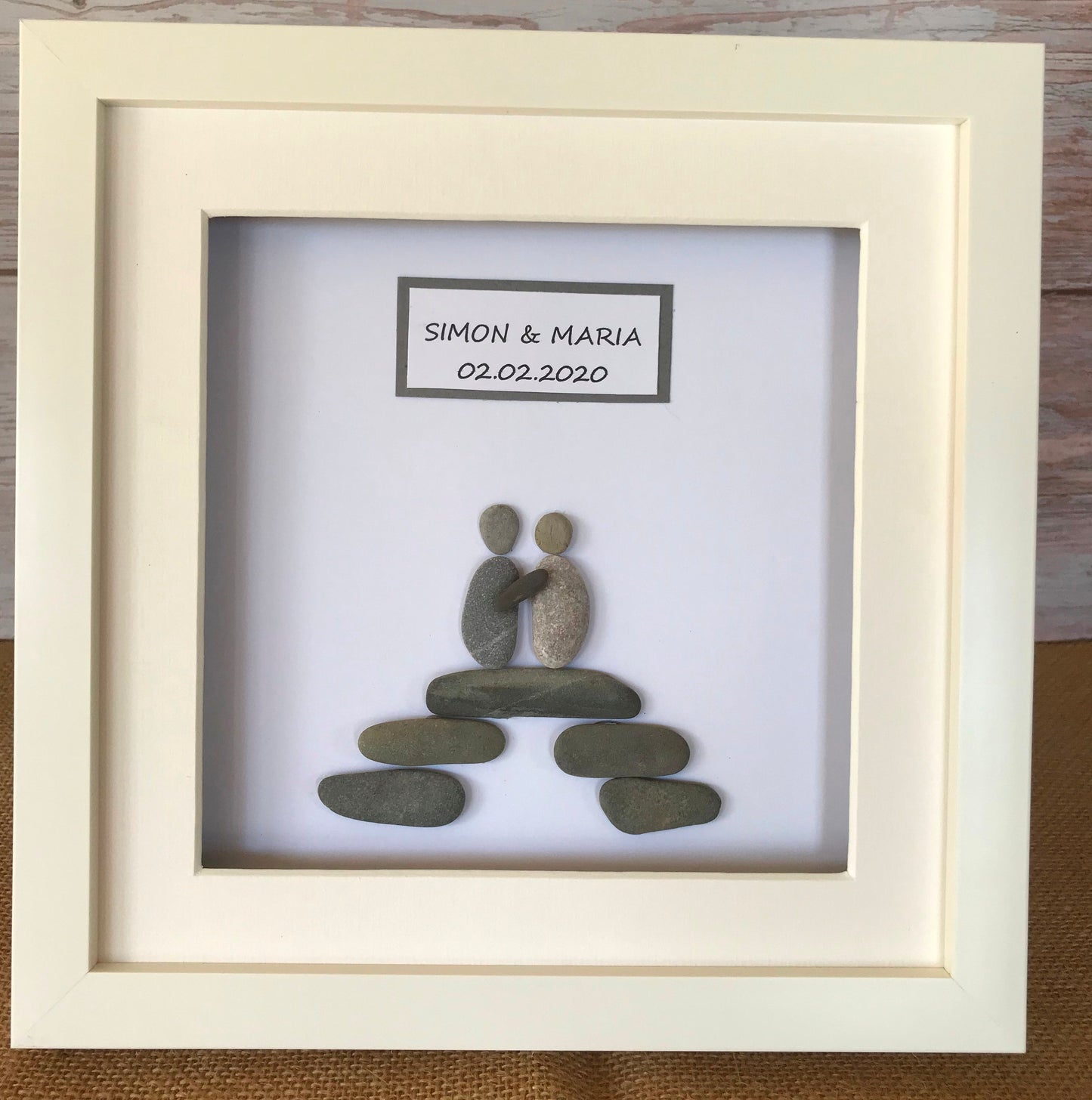 Personalised Wedding Gift Pebble Art Picture