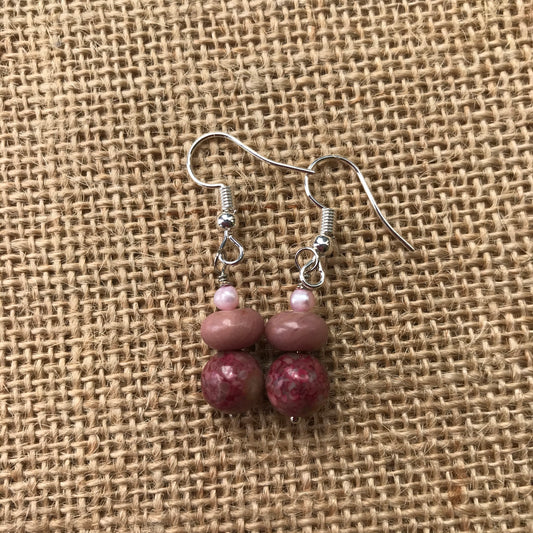 Rhodonite, Jasper & Pearl Earrings