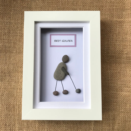 Handmade Golfers Gift Pebble Art Picture