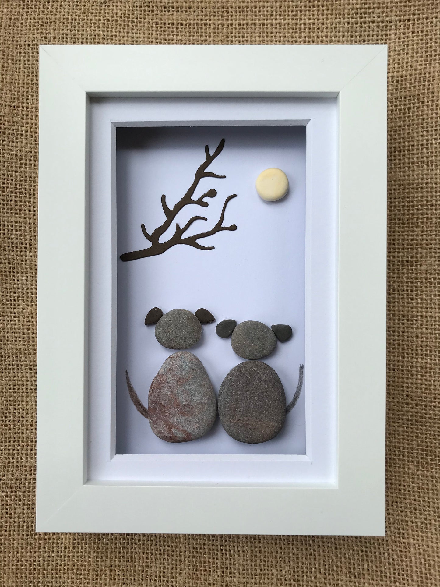 Handmade Dog and Moon Pebble Art Picture
