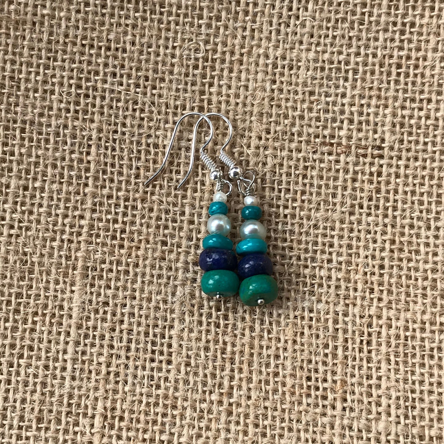 Turquoise, Lapis and Pearl Earrings