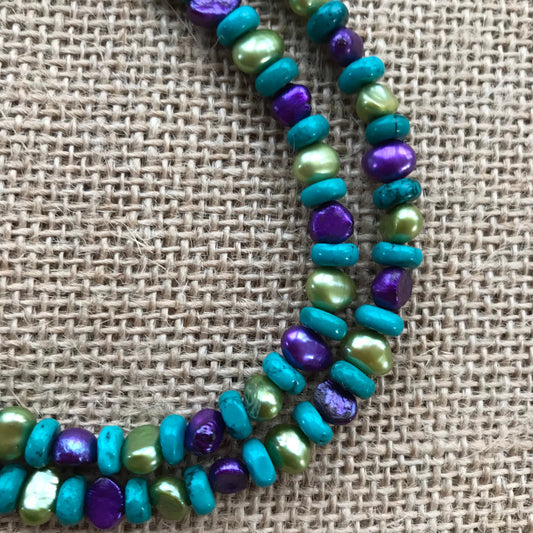 Handmade Freshwater Pearl and Turquoise Necklace