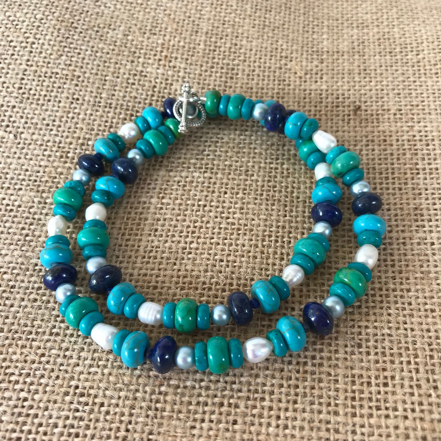Womens Turquoise and Freshwater Pearl Necklace