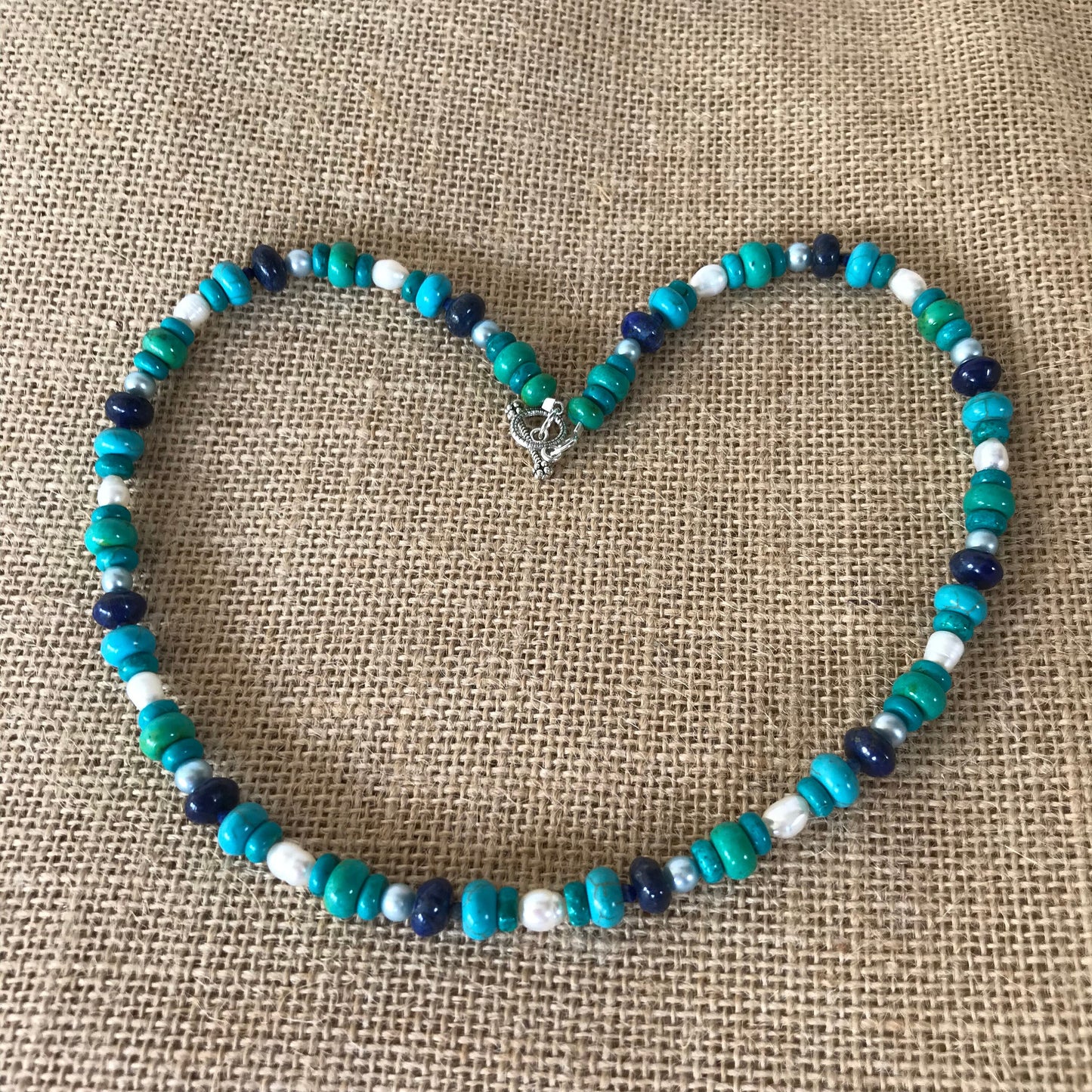 Womens Turquoise and Freshwater Pearl Necklace