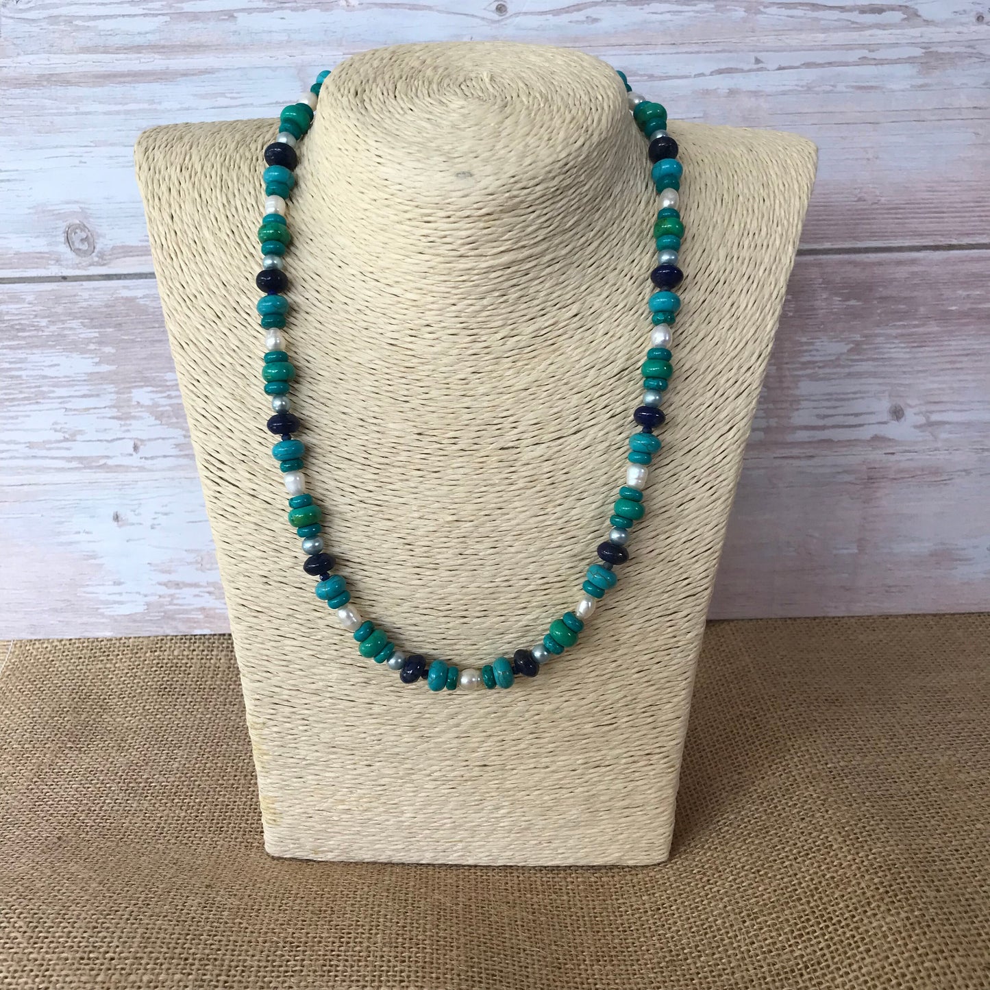 Womens Turquoise and Freshwater Pearl Necklace