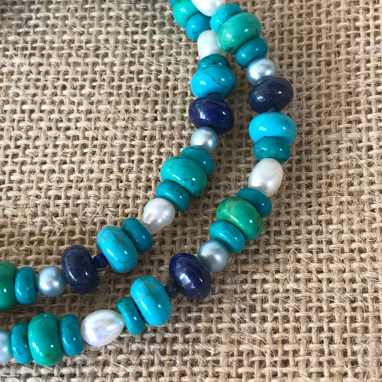 Womens Turquoise and Freshwater Pearl Necklace